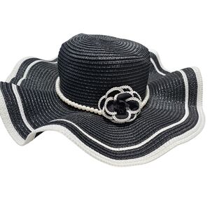 New Elegant Flower and Faux Pearl Straw Hat